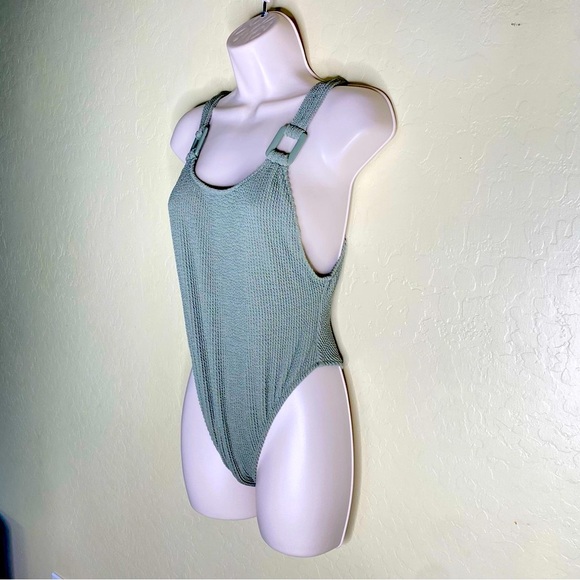 Aerie Shimmery Crinkle Birthday Scoop Cheekiest One Piece Swimsuit Green Size M - Picture 3 of 16